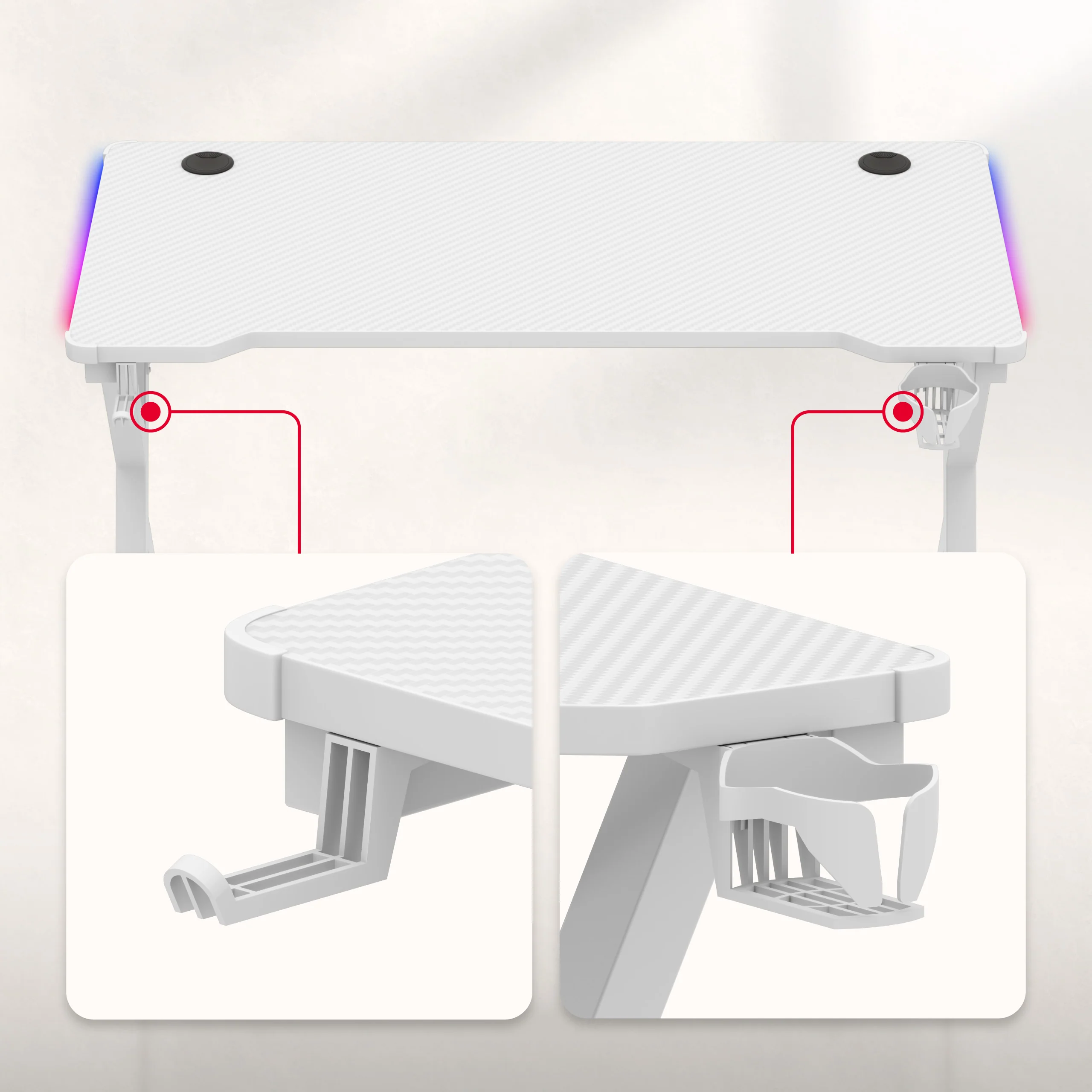 LED Gaming-Schreibtisch Huzaro Hero 2.3 RGB White 120 cm - Image 14
