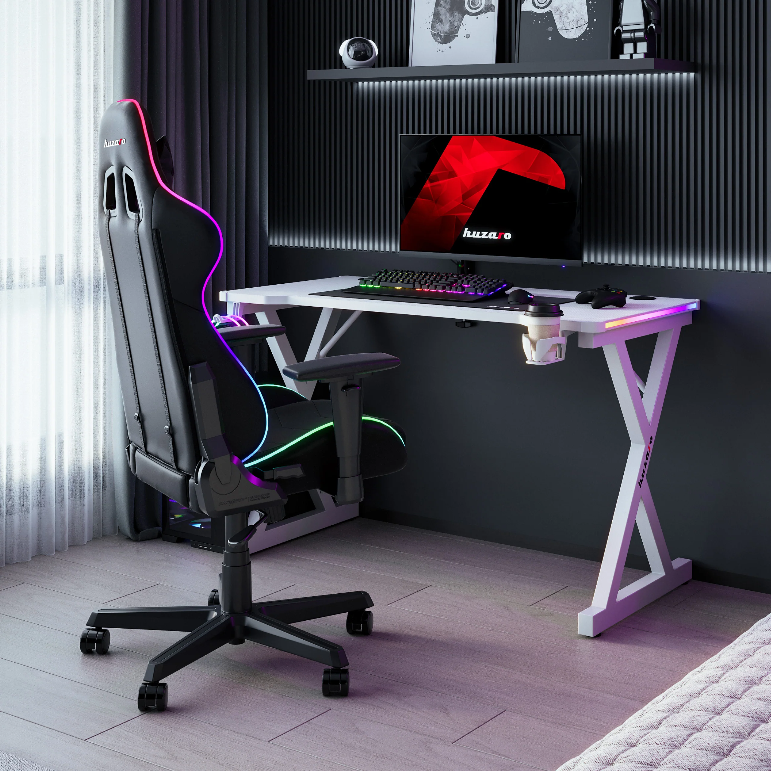 LED Gaming-Schreibtisch Huzaro Hero 2.3 RGB White 120 cm - Image 3