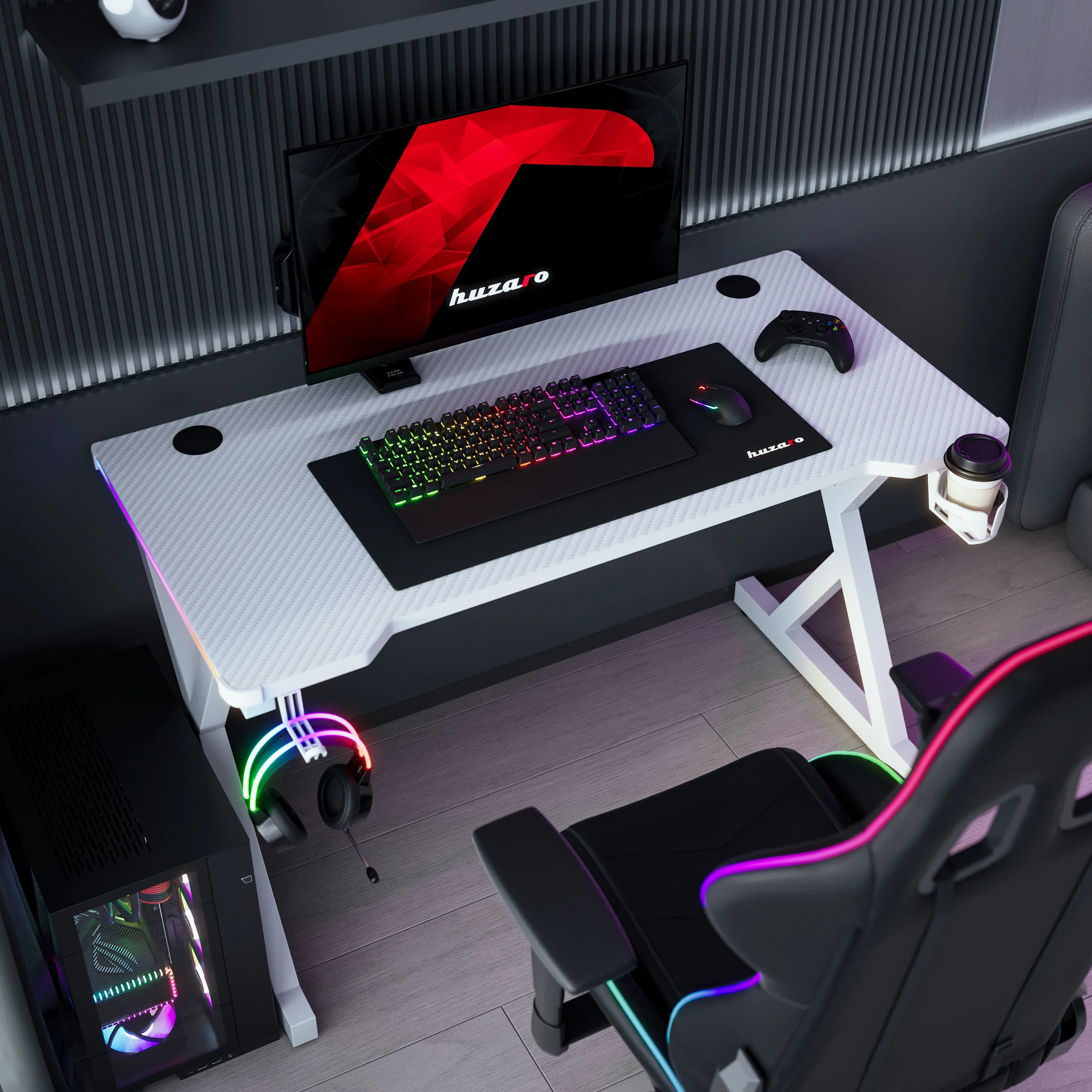 LED Gaming-Schreibtisch Huzaro Hero 2.3 RGB White 120 cm - Image 4