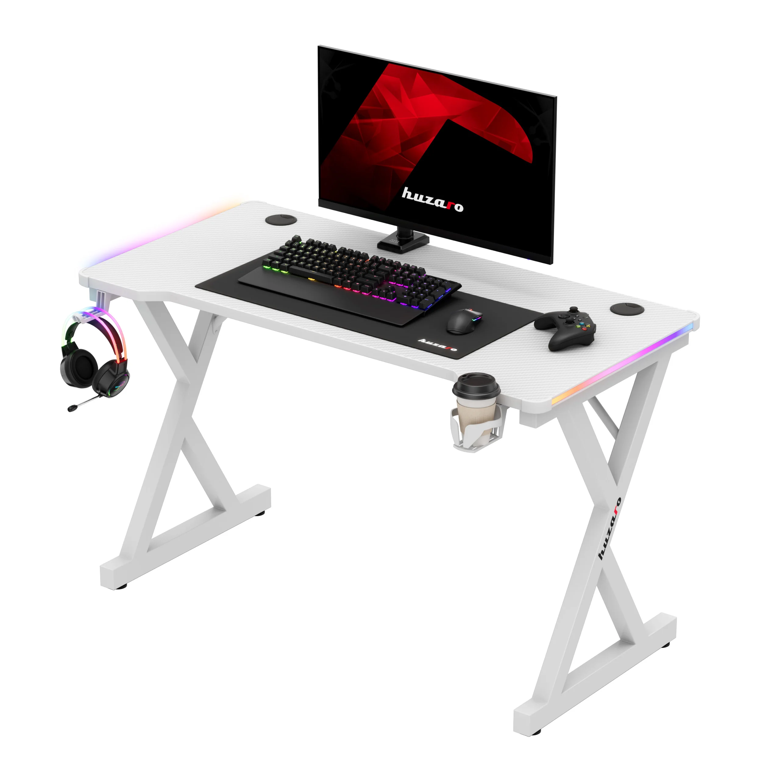 LED Gaming-Schreibtisch Huzaro Hero 2.3 RGB White 120 cm - Image 8