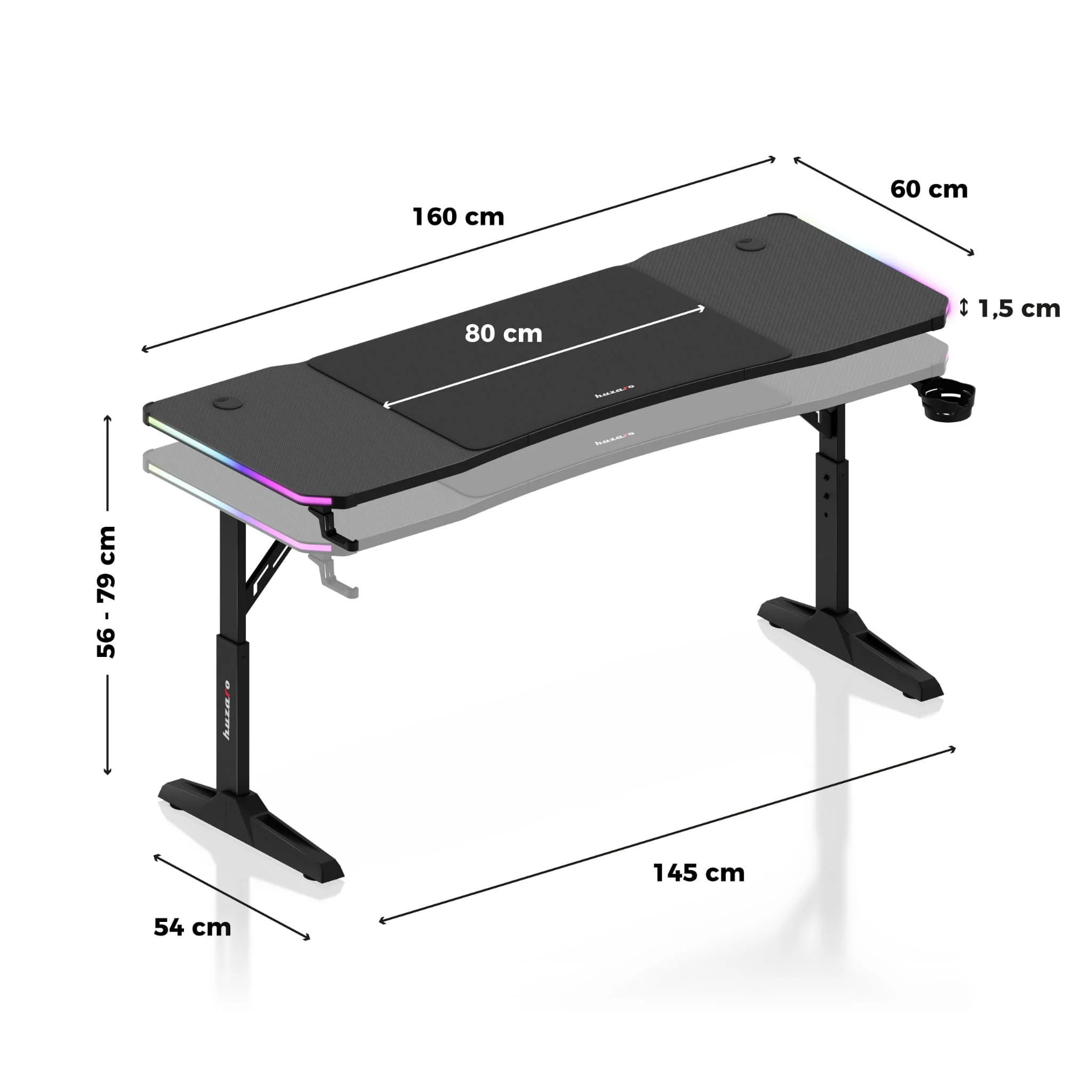 LED Gaming-Schreibtisch Huzaro Hero 4.6 RGB Schwarz 160 cm - Image 13