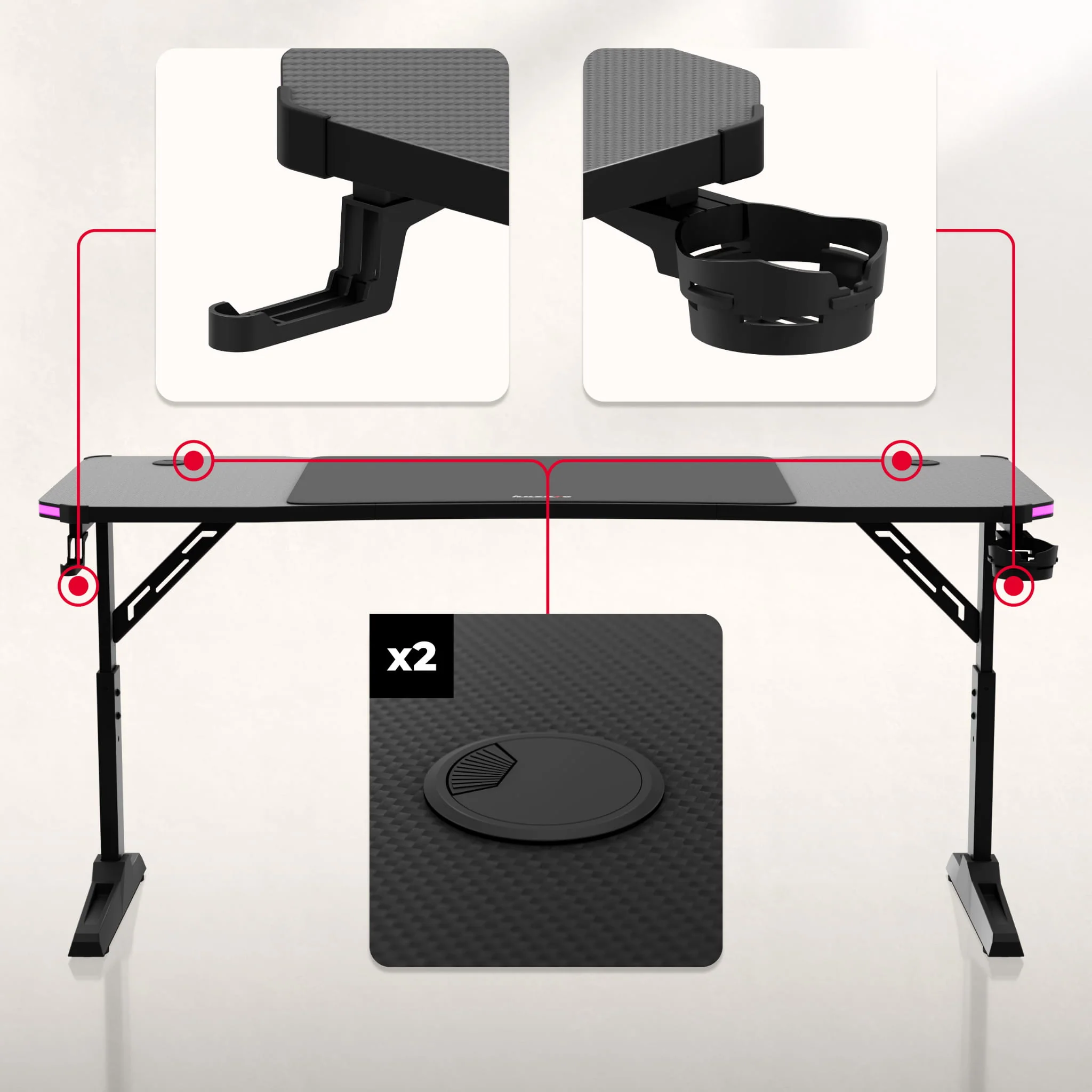 LED Gaming-Schreibtisch Huzaro Hero 4.6 RGB Schwarz 160 cm - Image 15
