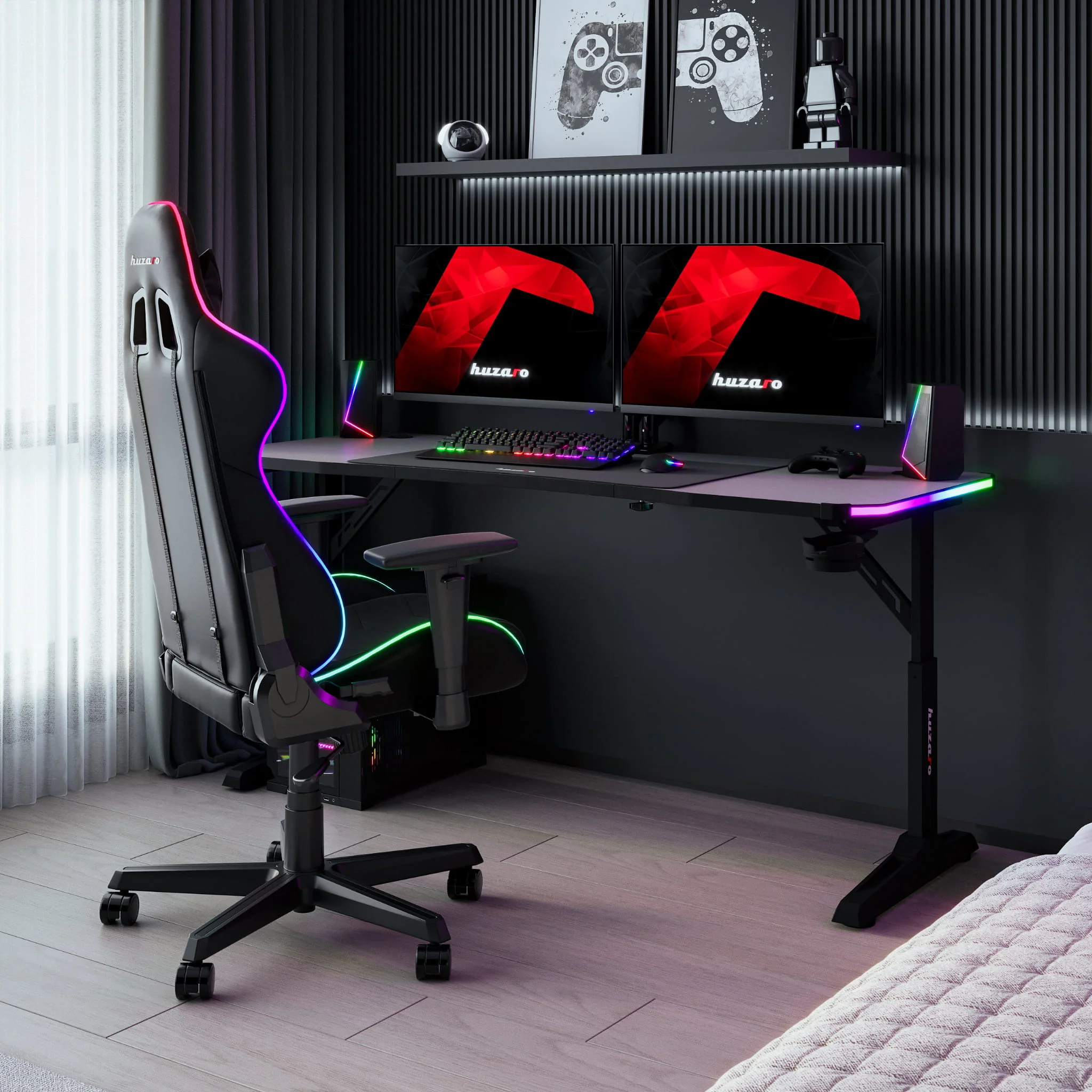 LED Gaming-Schreibtisch Huzaro Hero 4.6 RGB Schwarz 160 cm - Image 4