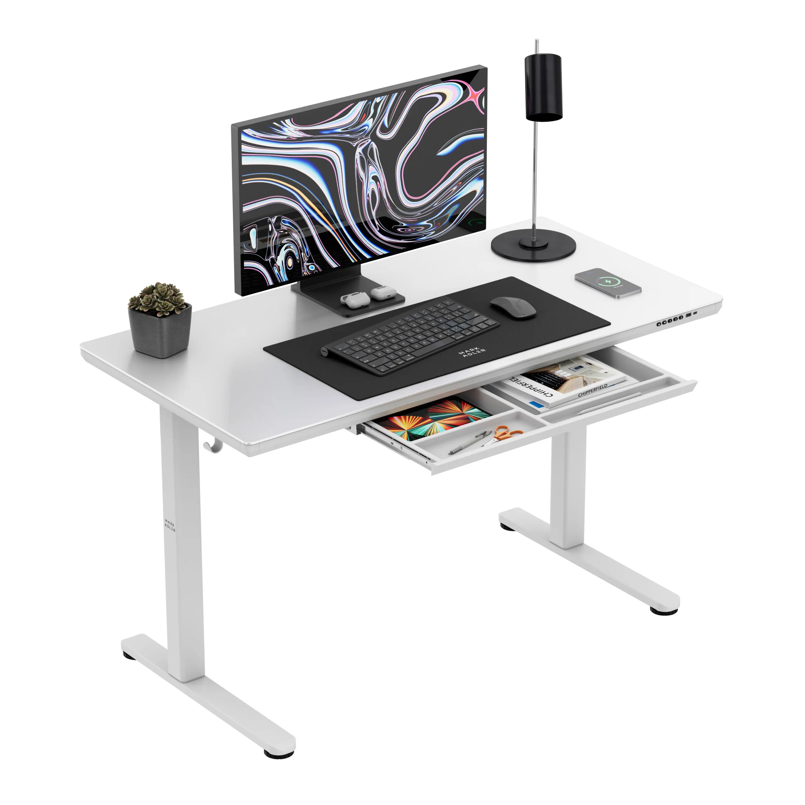 Markadler Leader 8.5 Weiß Höhenverstellbarer Schreibtisch mit Glasplatte - Image 7