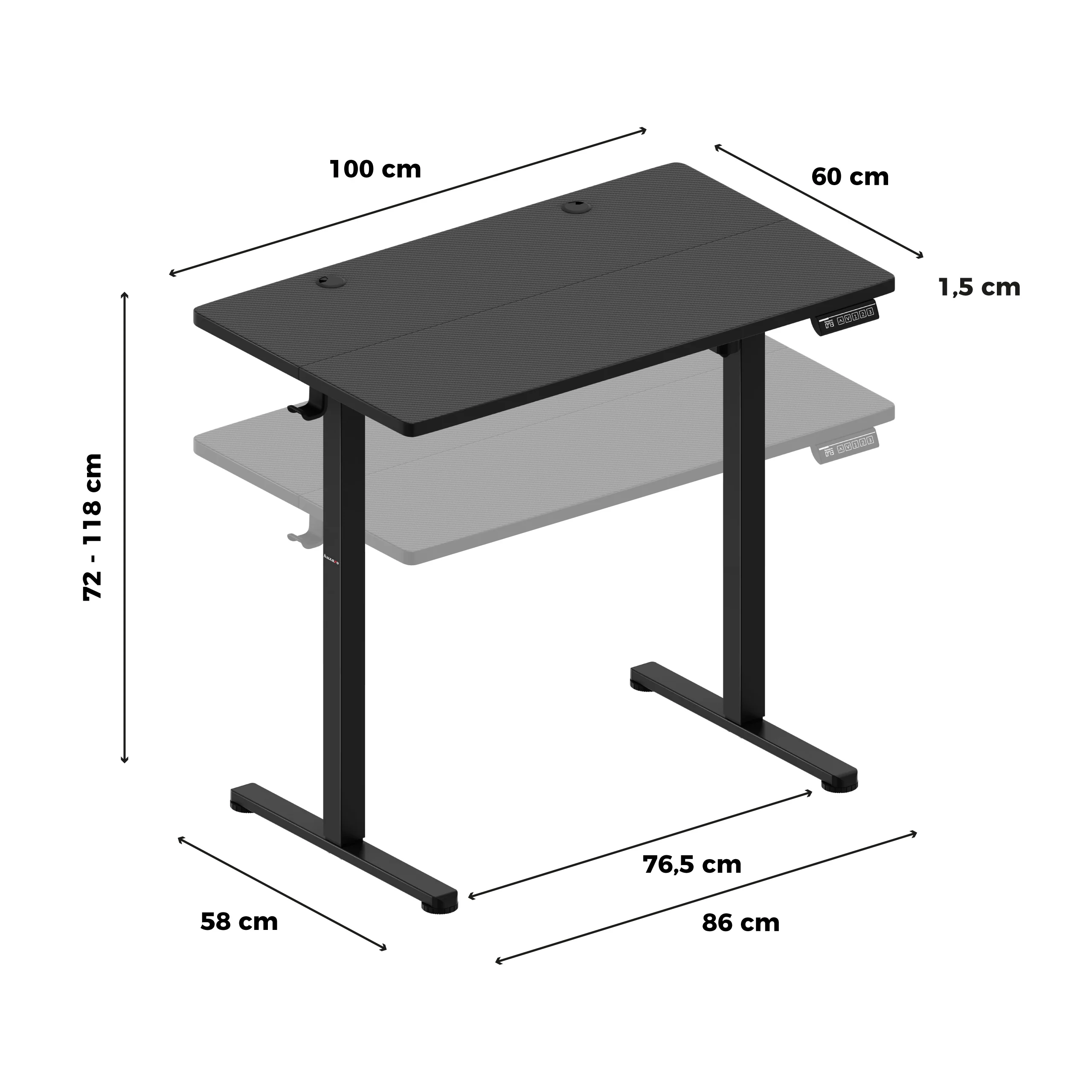 Regulowane biurko na kółkach elektryczne Huzaro Hero 7.8 Black - Image 17