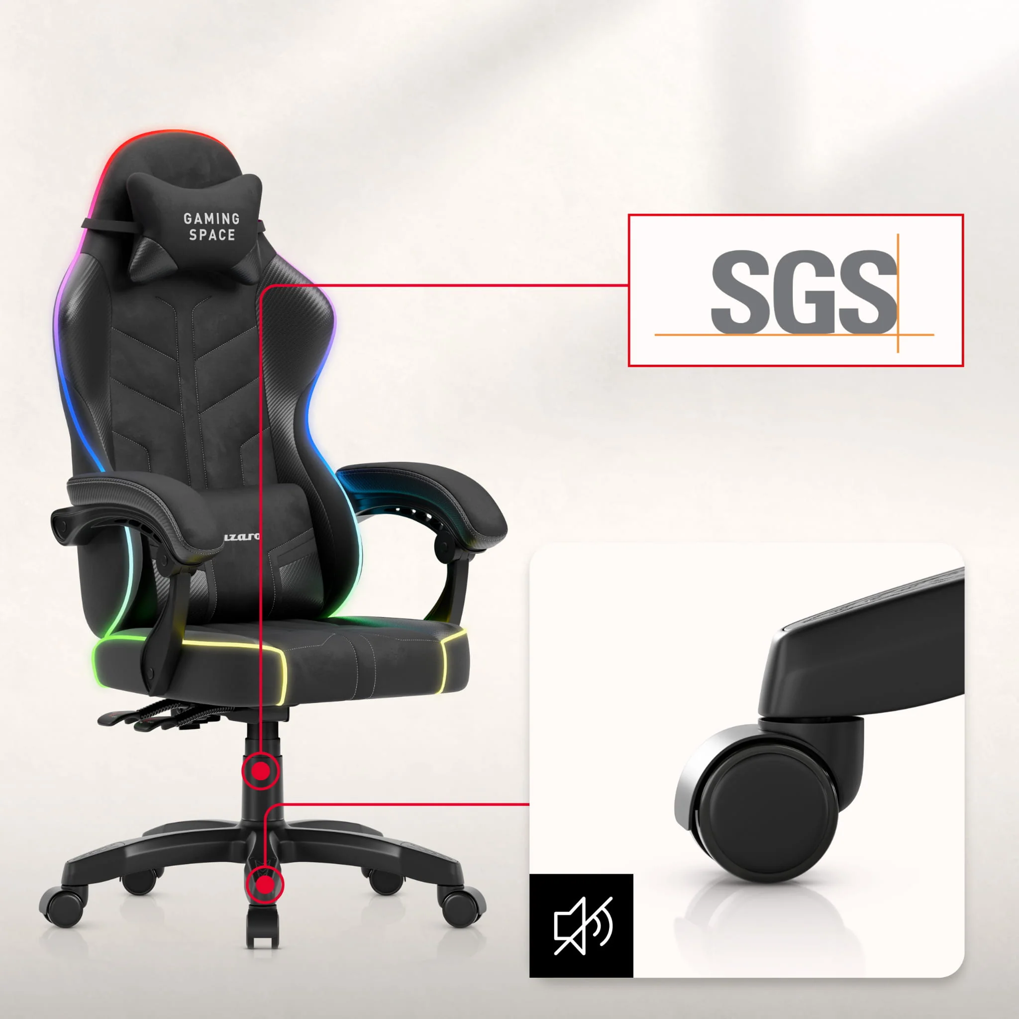 Huzaro Force 2.7 RGB Gaming-Stuhl aus schwarzem Samt - Image 12