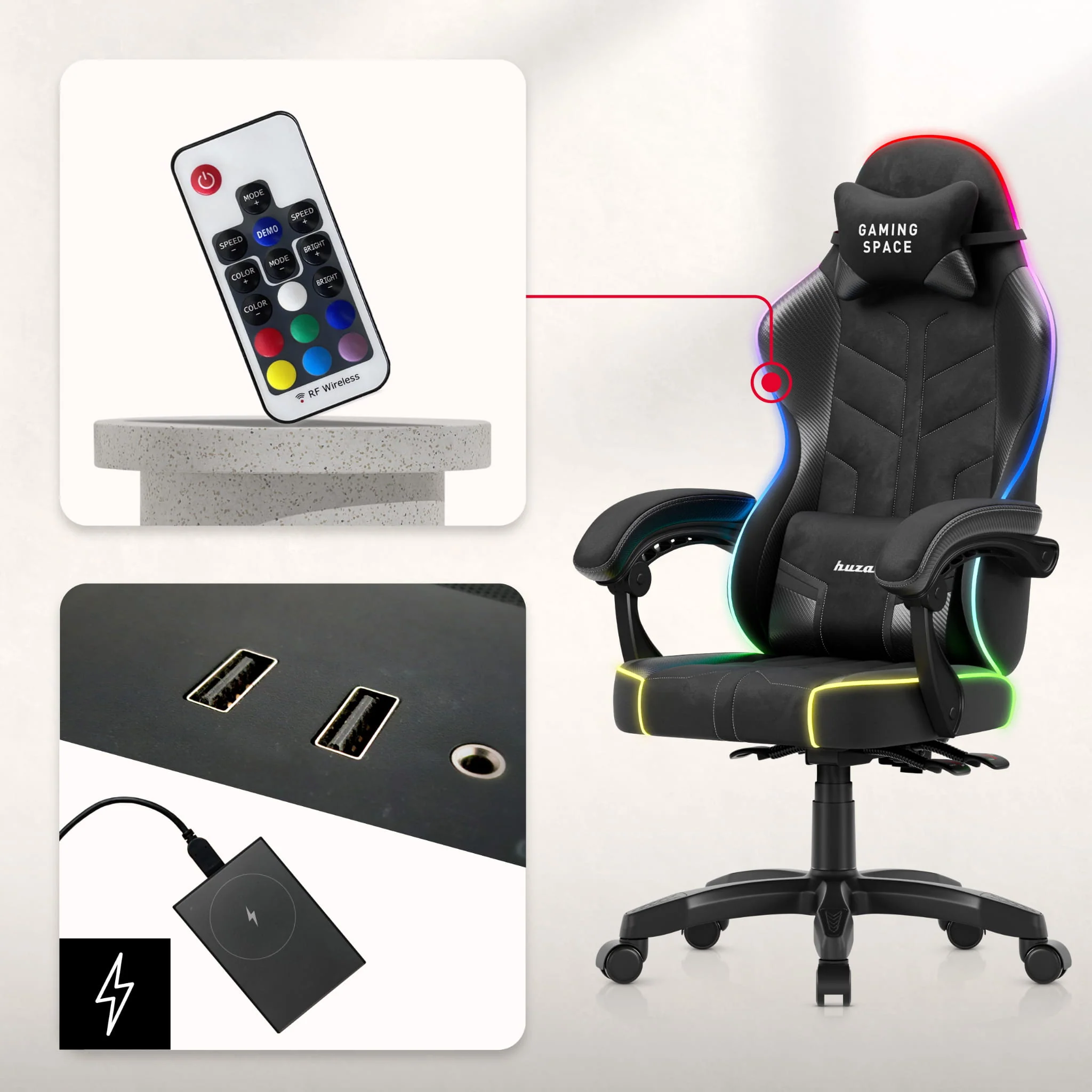 Huzaro Force 2.7 RGB Gaming-Stuhl aus schwarzem Samt - Image 3
