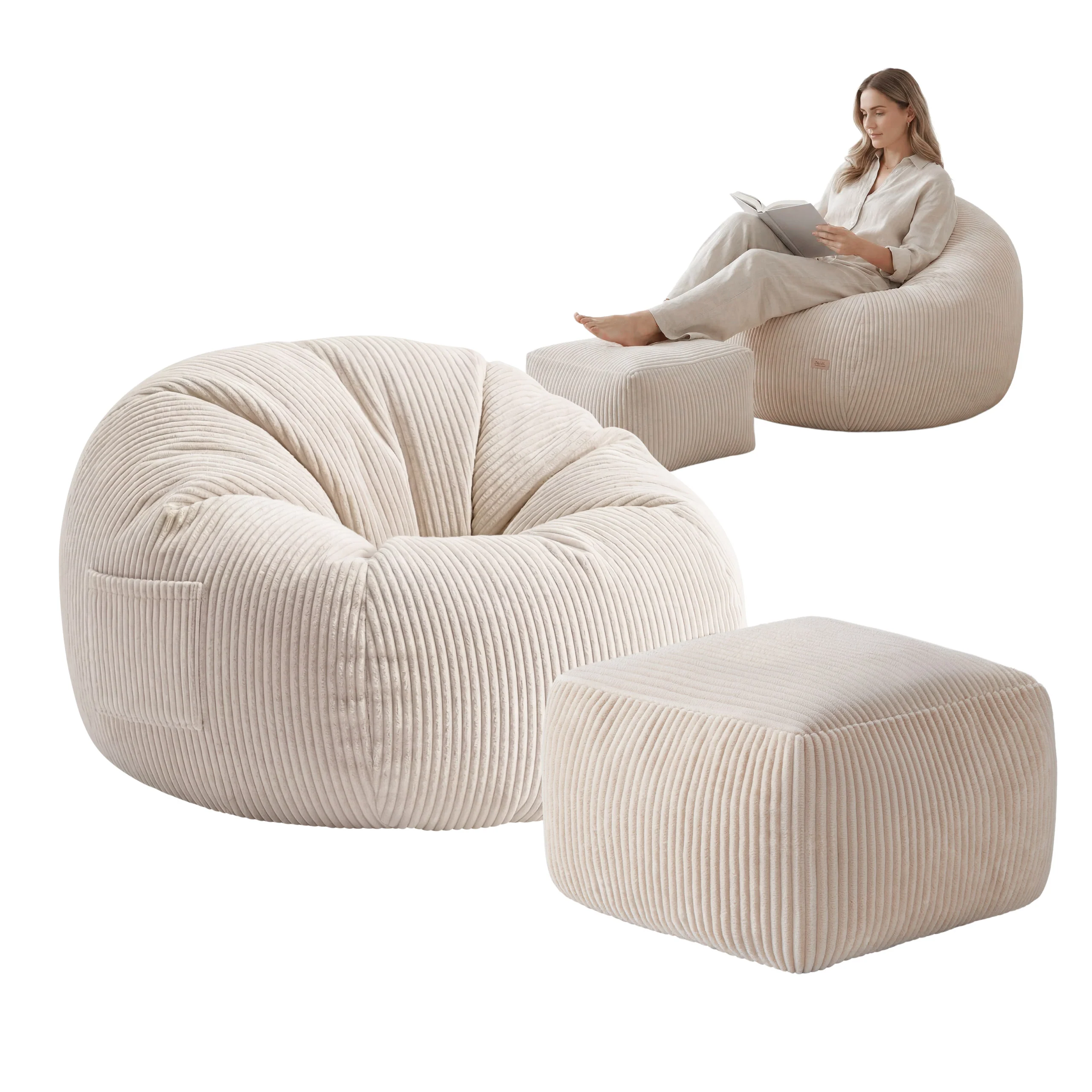 Sitzsack Cordsofa mit Fußstütze Mark Adler Comfy 3.0 Beige - Image 7