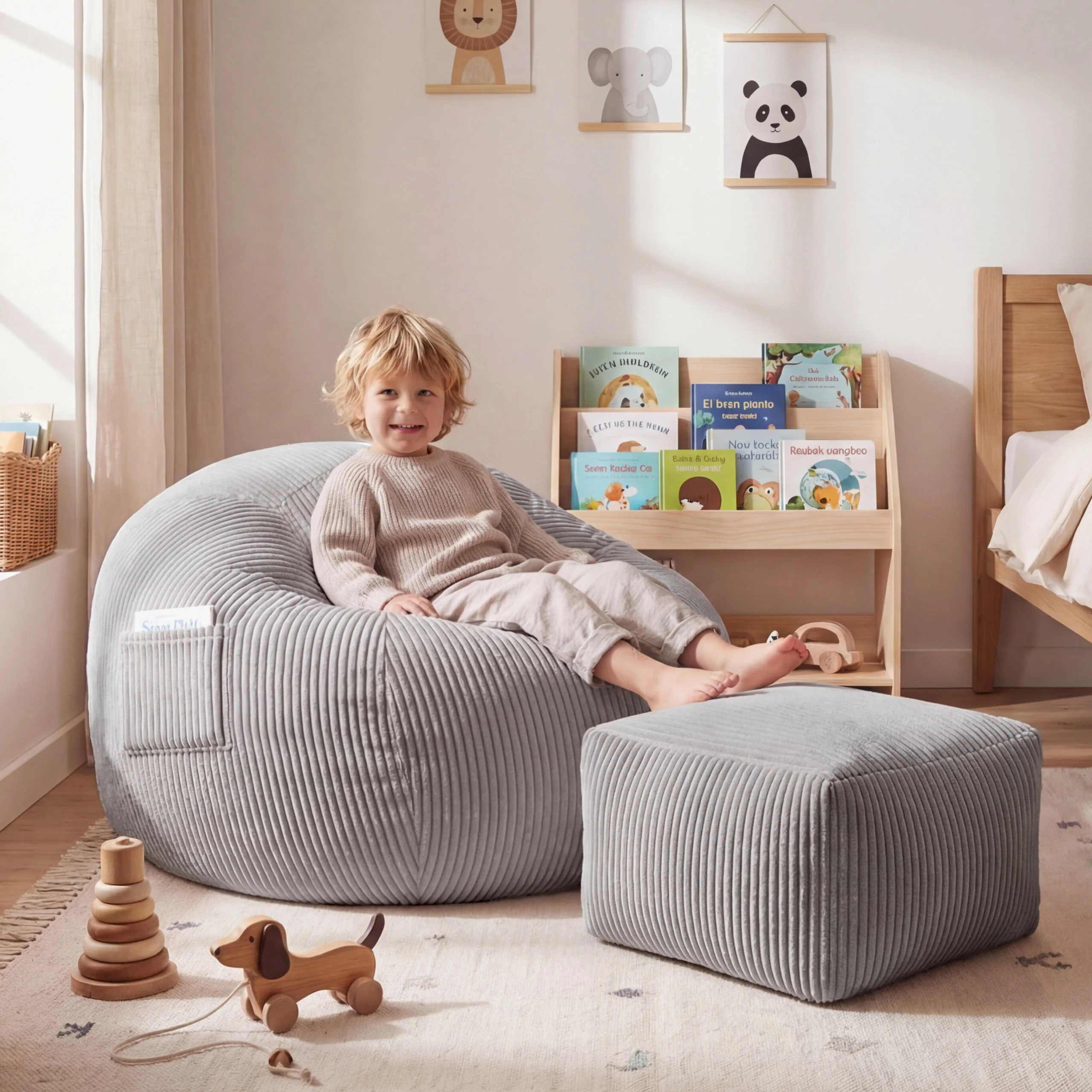 Cord-Sitzsack mit Fußstütze Mark Adler Comfy 3.0 Grey - Image 10