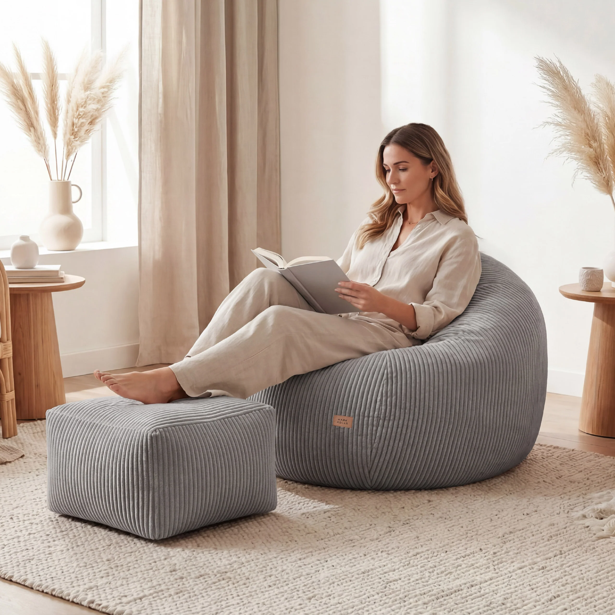 Cord-Sitzsack mit Fußstütze Mark Adler Comfy 3.0 Grey - Image 2
