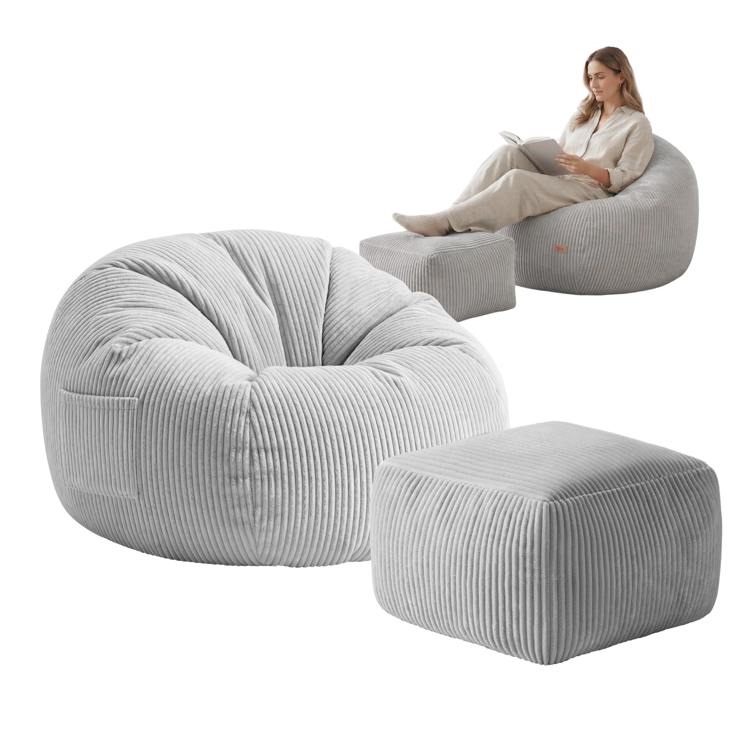 Cord-Sitzsack mit Fußstütze Mark Adler Comfy 3.0 Grey - Image 9
